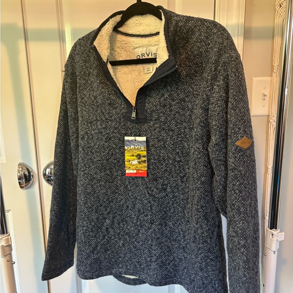 Orvis Navy and Cream Fleece Pullover